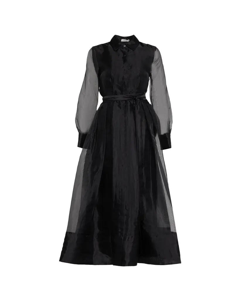 SIMKHAI Montgomery Pleated Organza Maxi Shirtdress