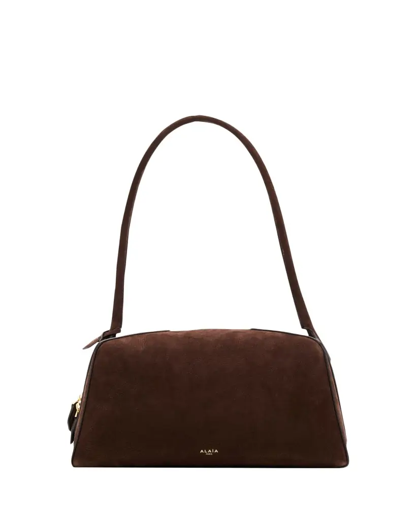 ALAIA Le Bouledogue Bowling Shoulder Bag in Nubuck Leather