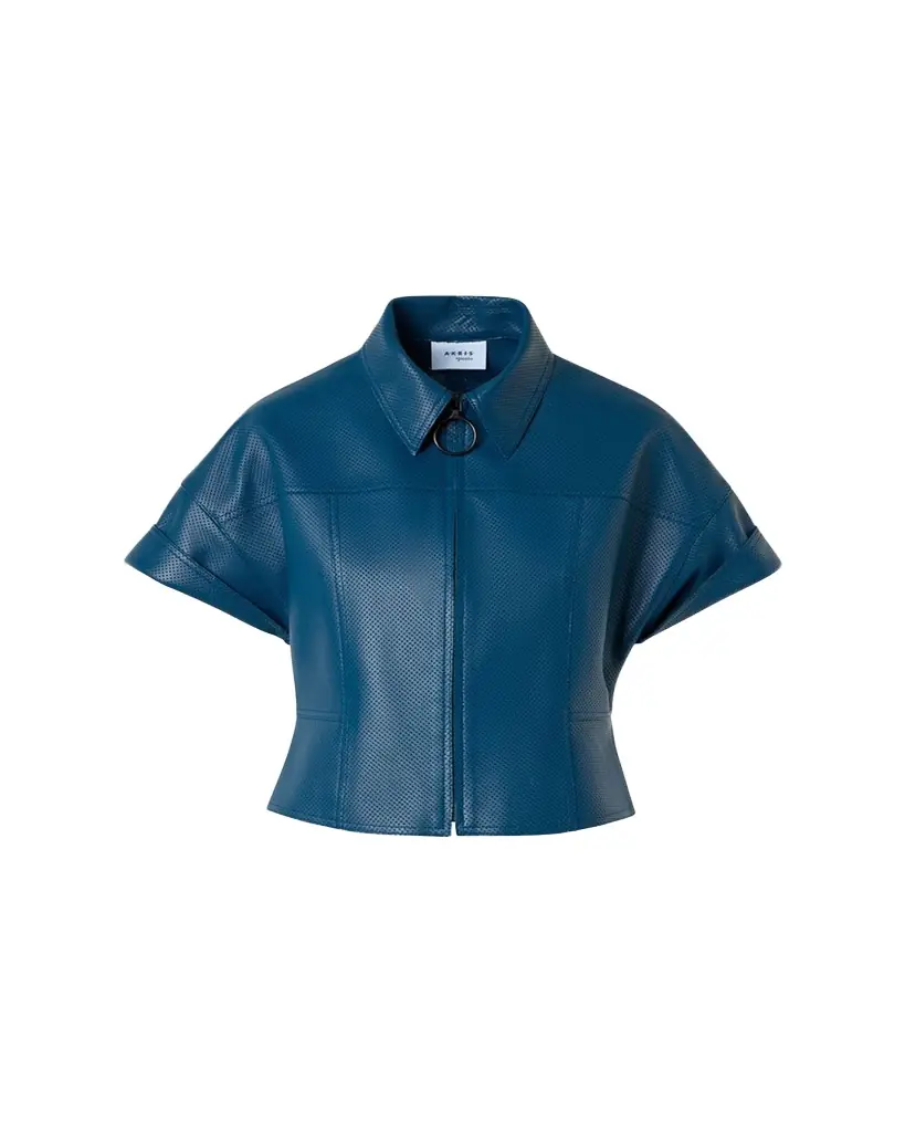 Akris punto Pin-Dot Nappa Leather Short-Sleeve Zip Jacket