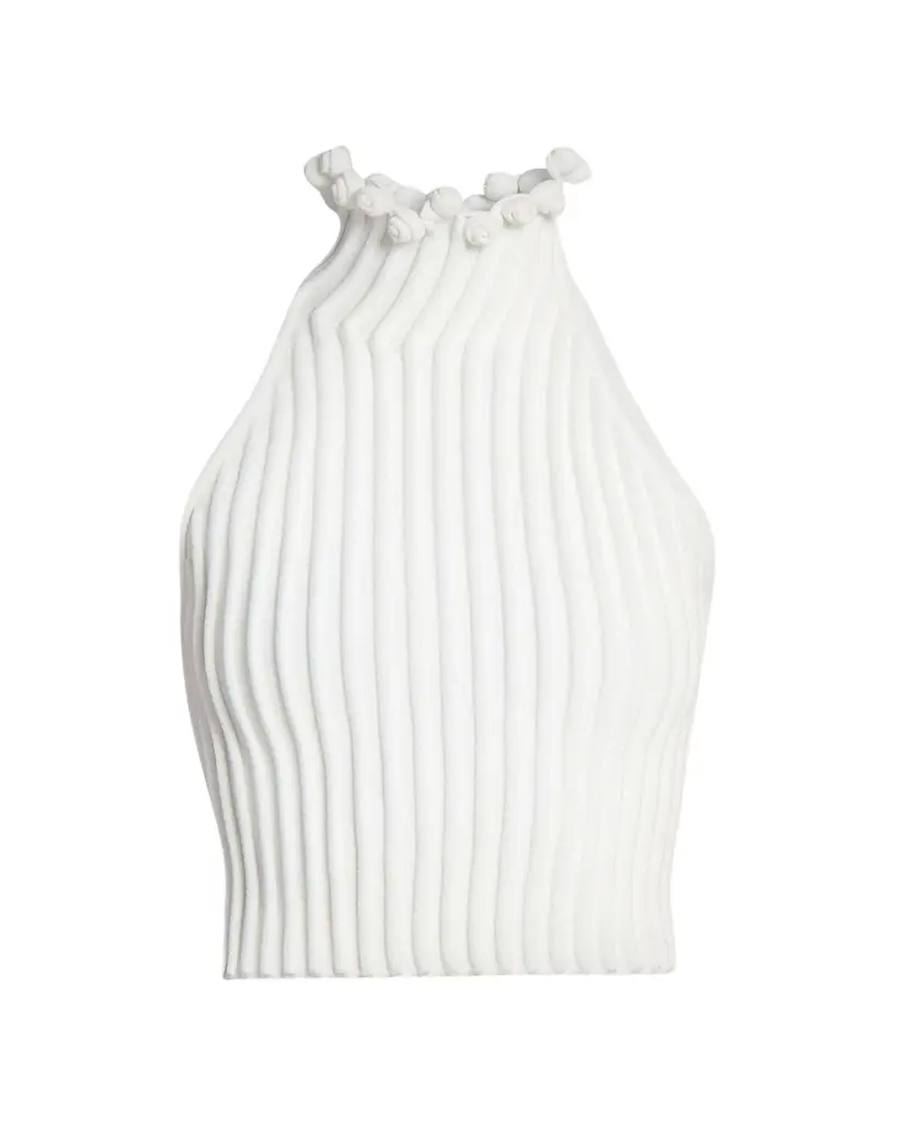 ALAIA Ribbed Knit Curled Trim Halter Top