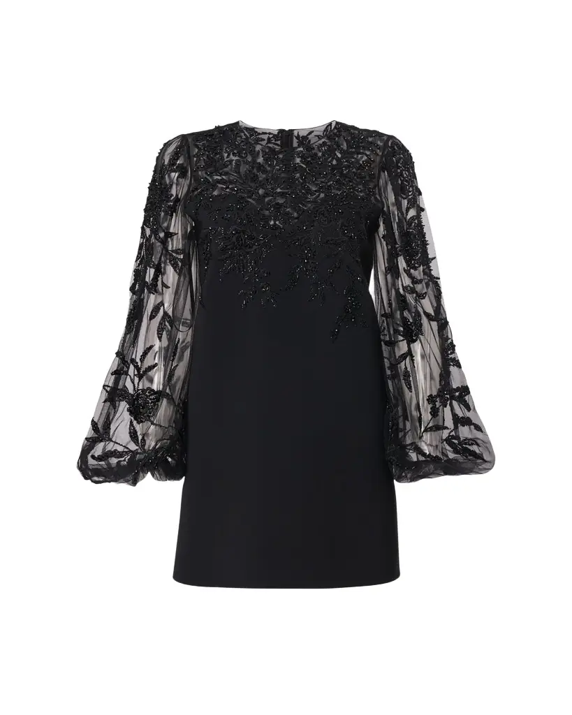 Carolina Herrera Embroidered Puff-Sleeve Mini Dress