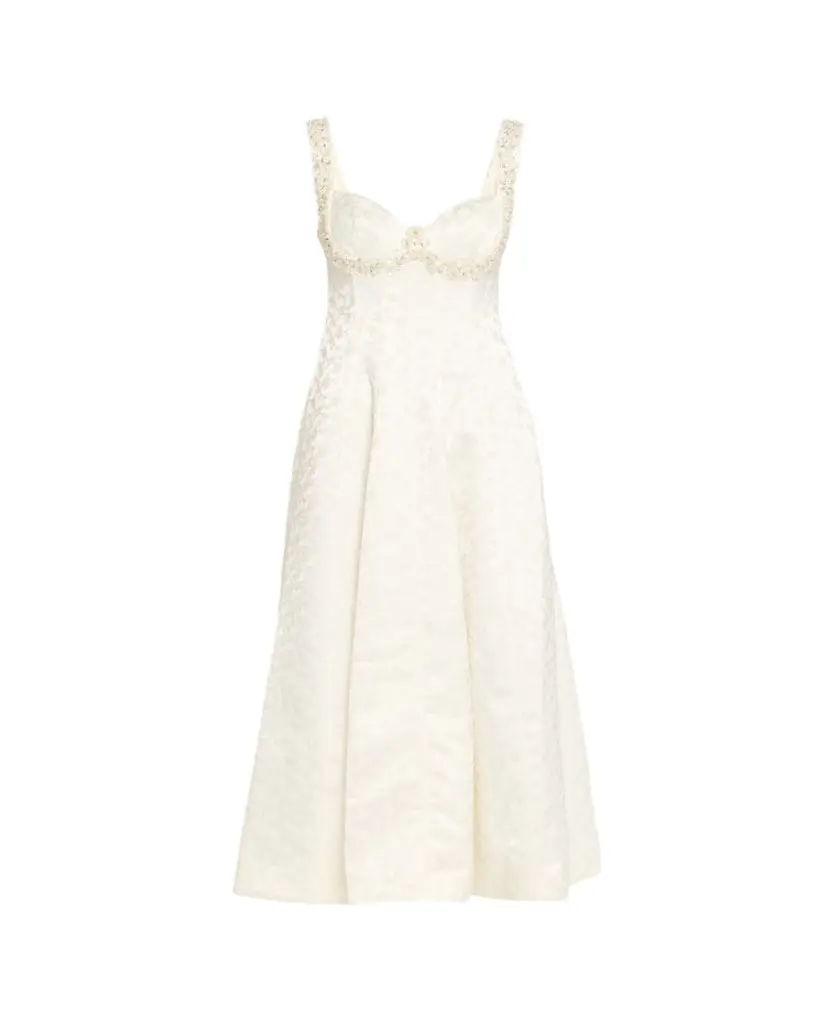SIMKHAI Charlotte Beaded Floral Jacquard Midi Dress