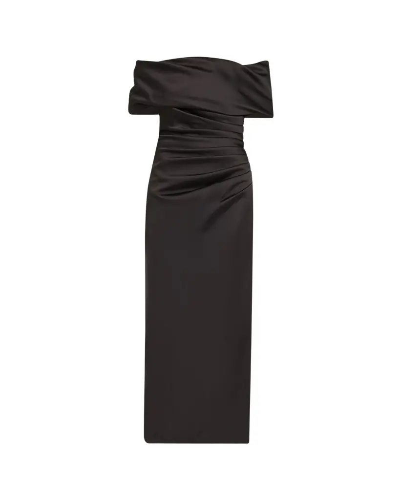 SIMKHAI Valencia Pleated Off-Shoulder Column Gown