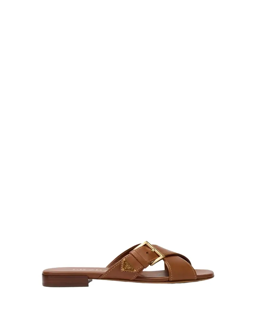 Prada Triangle Leather Slide Sandals