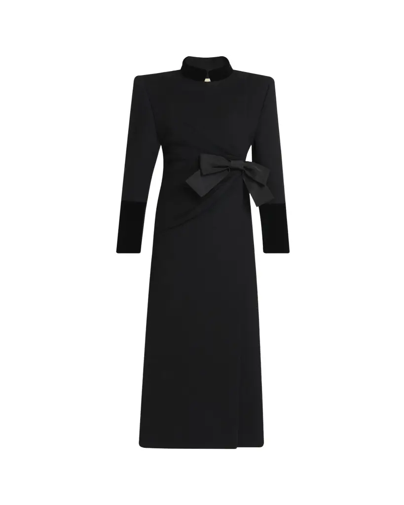 Valentino Garavani Velvet Bow Double-Breasted Wool-Cashmere Long Coat