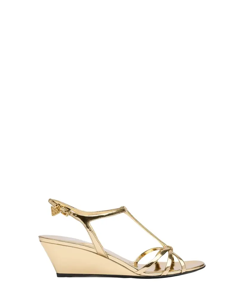Prada 55mm Metallic Leather Wedge Sandals