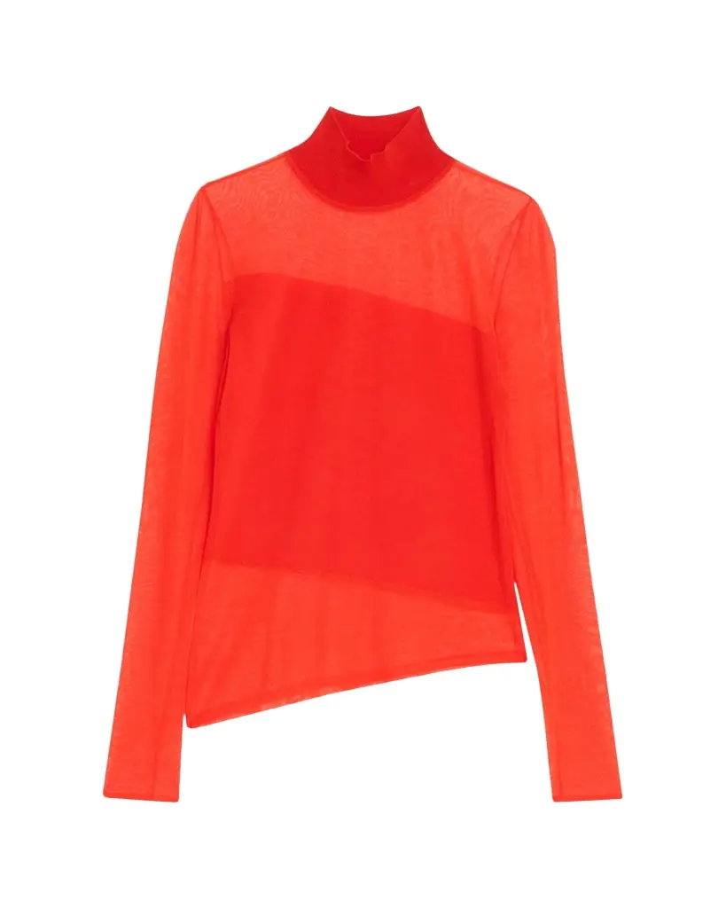Jason Wu Collection Mock-Neck Asymmetric Sheer Merino Wool Sweater