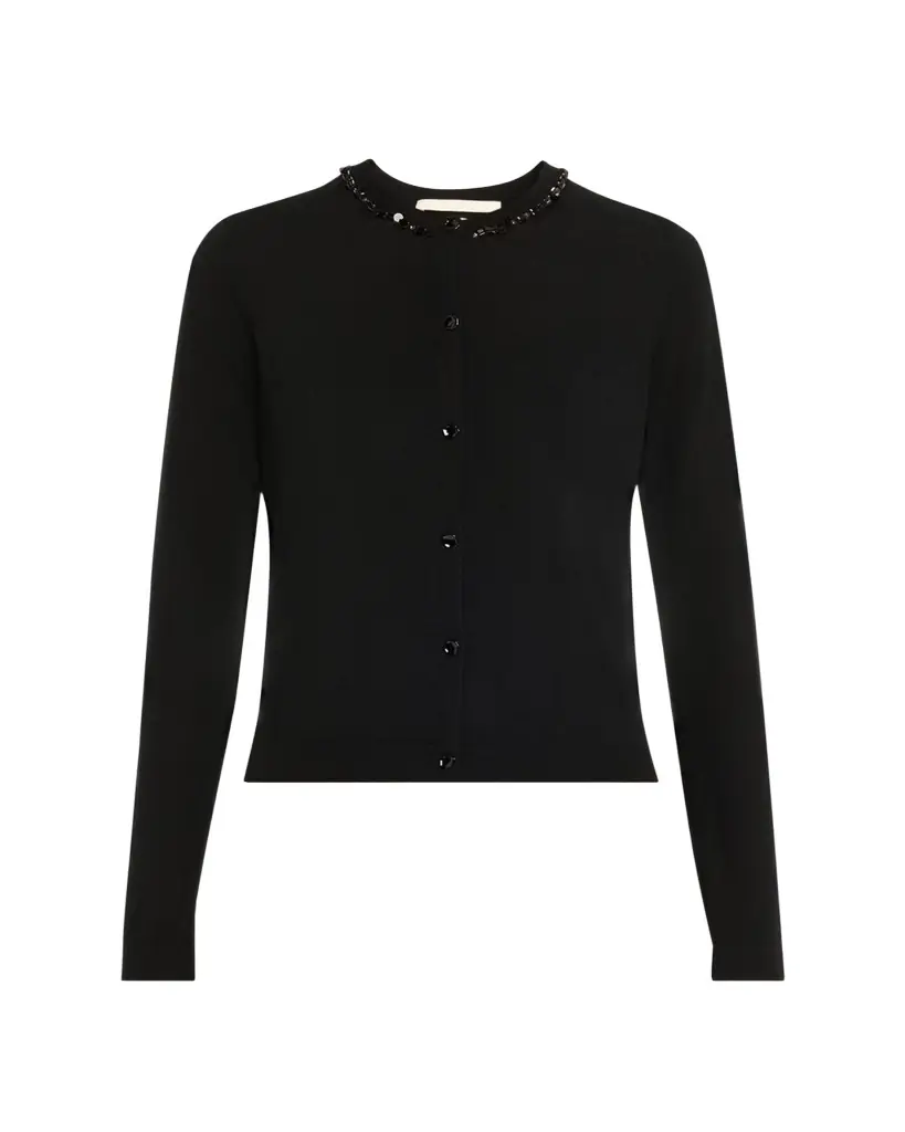 Jason Wu Collection Beaded Satin & Merino Wool Cardigan