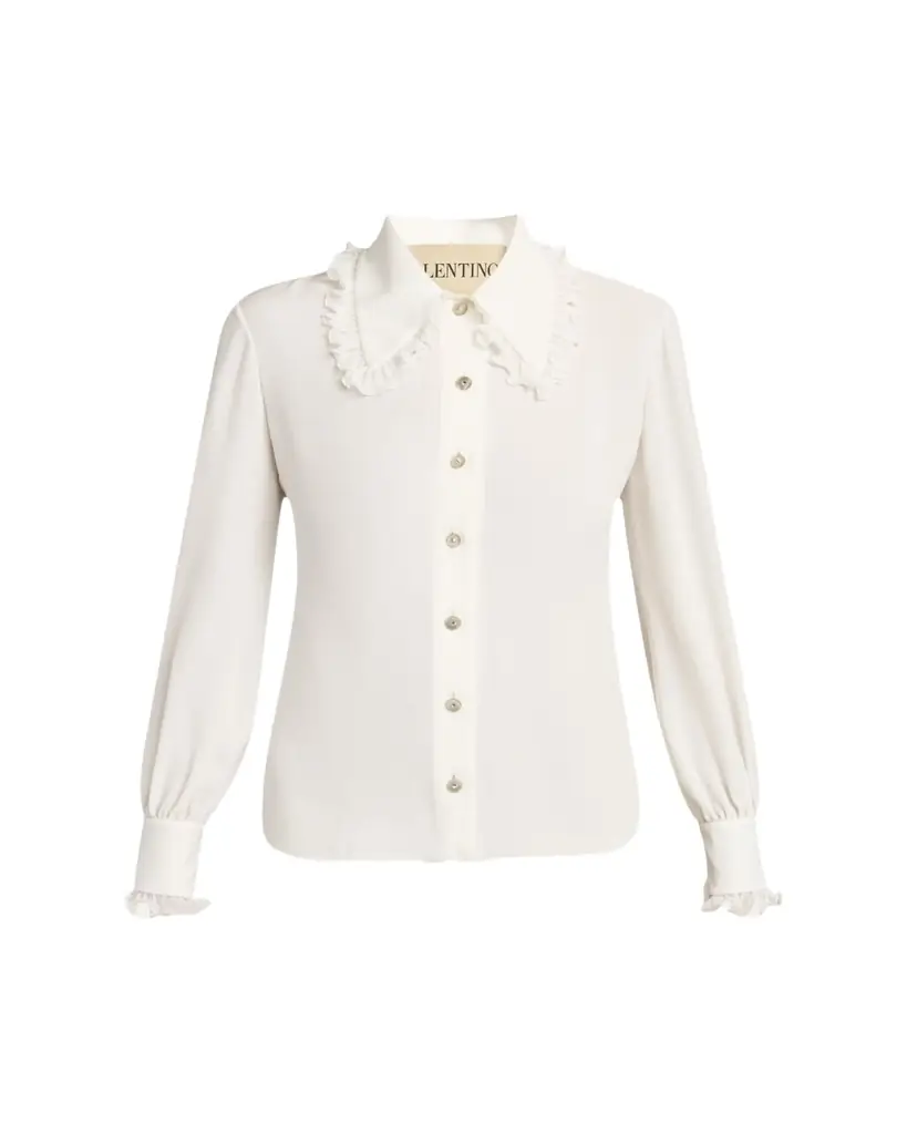 Valentino Garavani Ruffle-Trim Silk Button Blouse