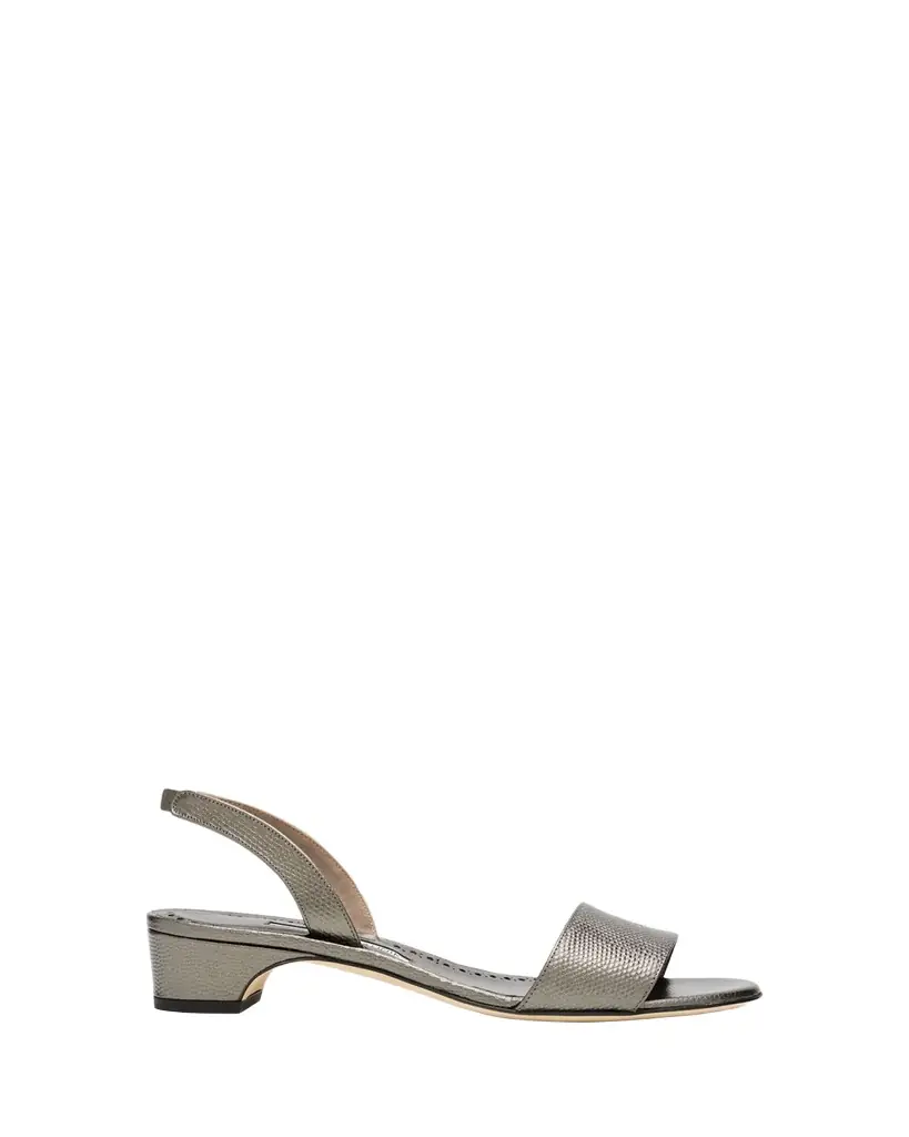 Manolo Blahnik 30mm Patobarnu Embossed Metallic Leather Slingback