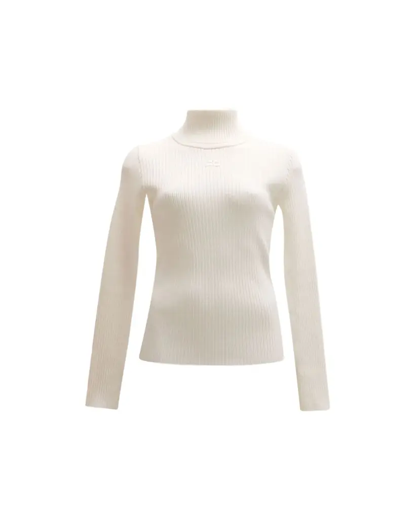 Courreges Turtleneck Long-Sleeve Rib Sweater