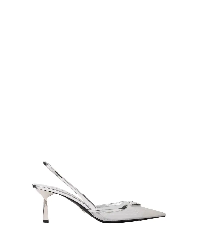 Prada 75mm Modellerie Metallic Leather Mesh Slingback Pumps - Women's Shoes