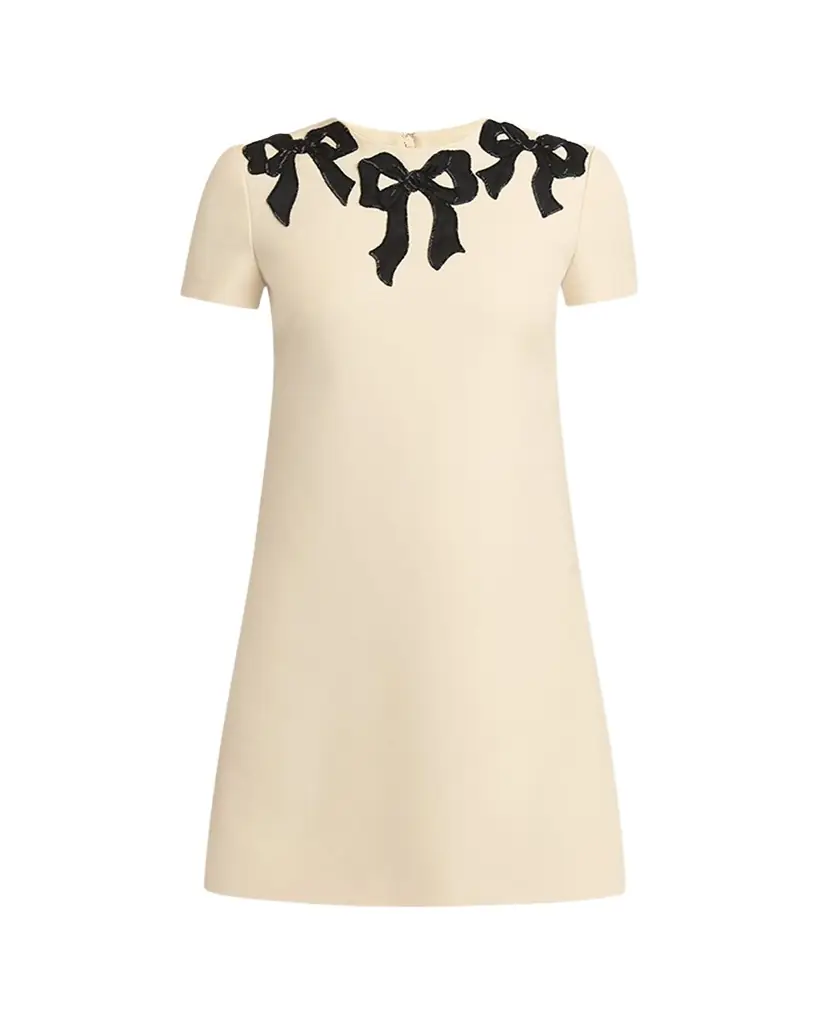 Valentino Garavani Embroidered Bow Satin Crepe Mini Dress
