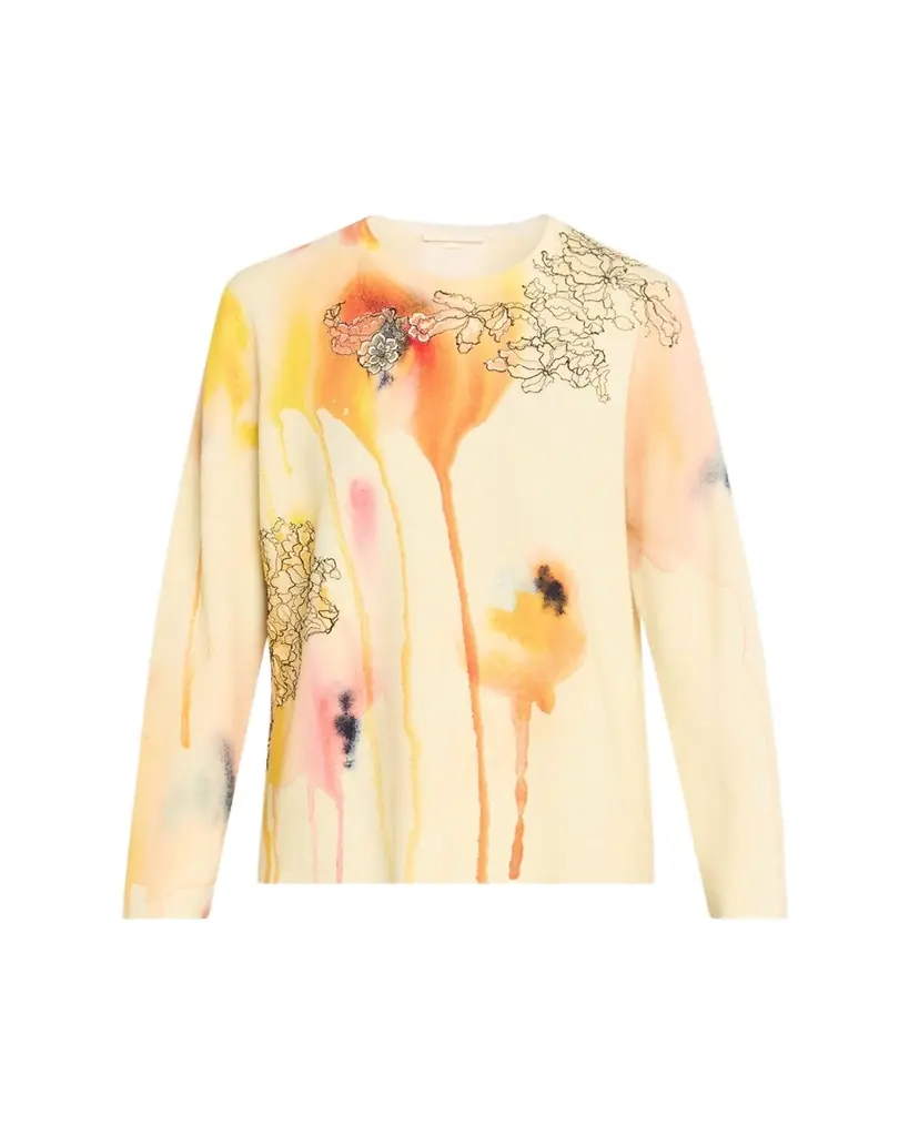 Jason Wu Collection Watercolor Floral Lace Applique Wool Sweater