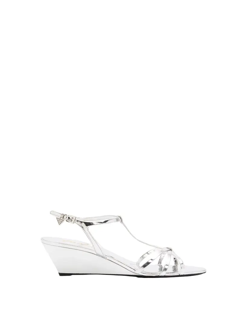 Prada 55mm Metallic Leather Wedge Sandals