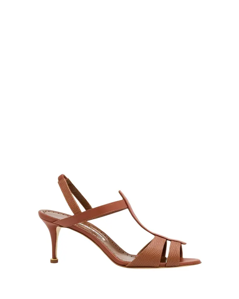 Manolo Blahnik 70mm Retaux Metallic Leather Sandals