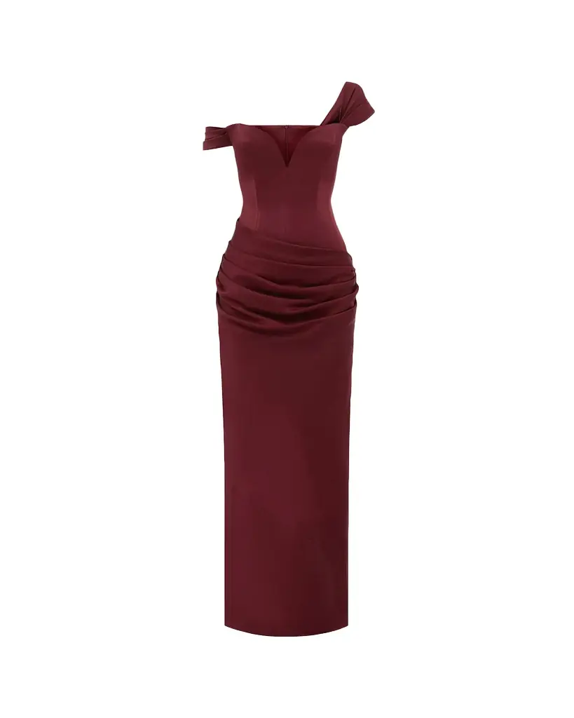 Alex Perry Off-The-Shoulder Draped Satin Crepe Corset Gown