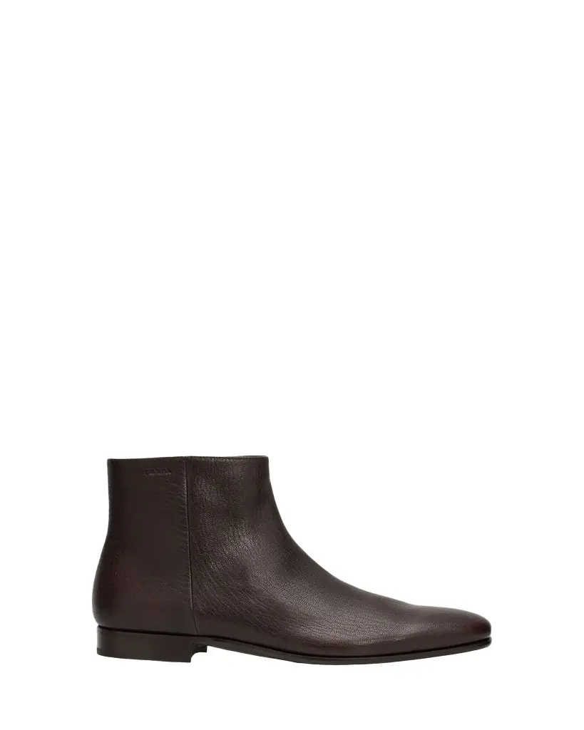 Prada Men's Leather Embossed-Logo Zipped Ankle Boots