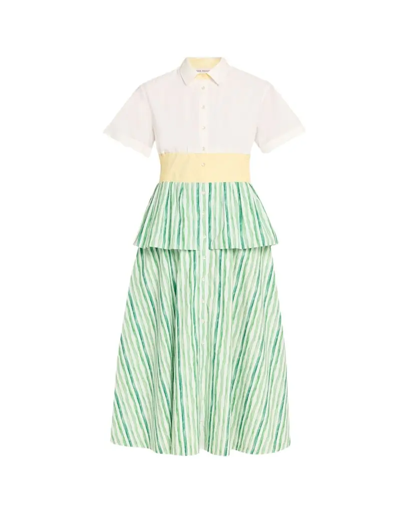 Rosie Assoulin Tiered Striped Cotton Midi Shirtdress