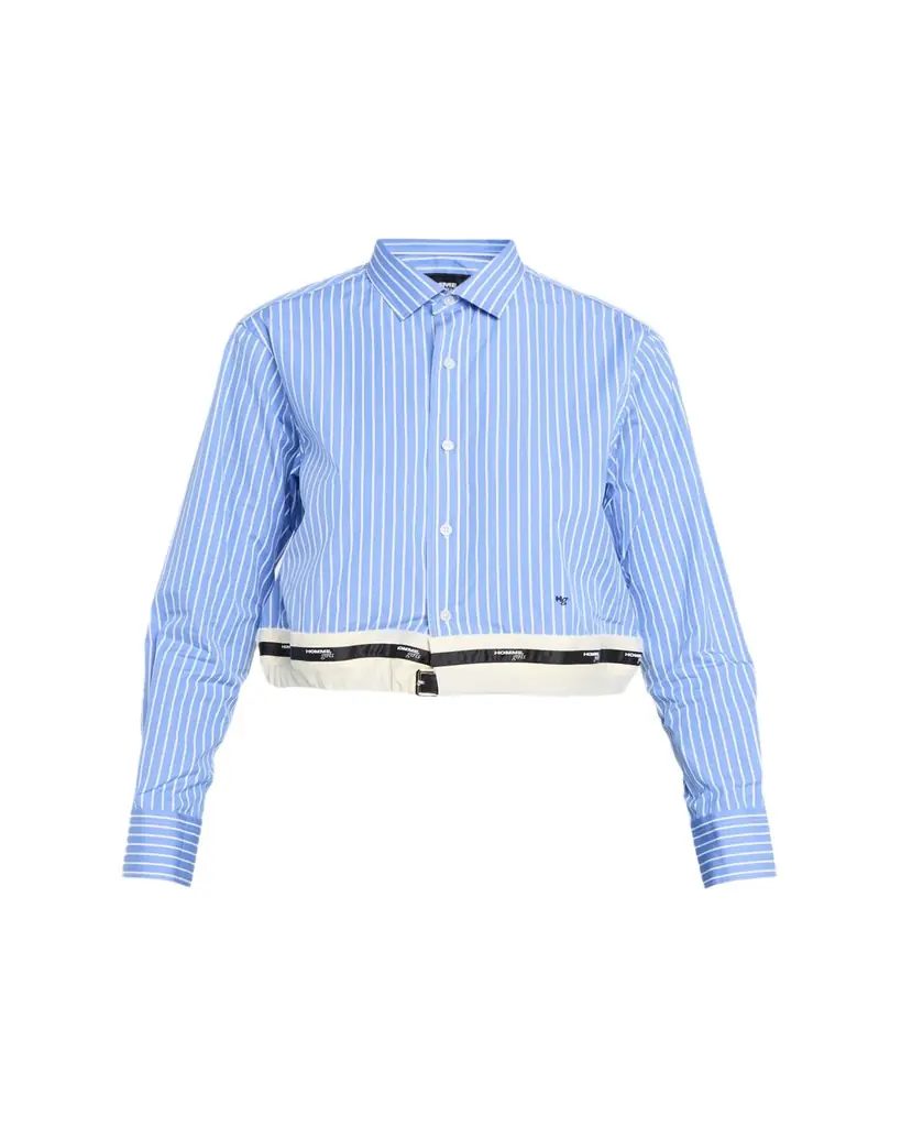 HOMMEGIRLS Belted Striped Crop Button-Down Shirt