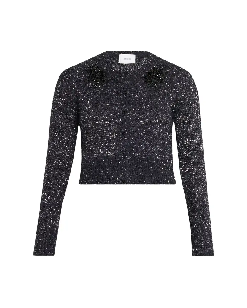 Erdem Crystal Embellished Paillette Knit Crop Cardigan