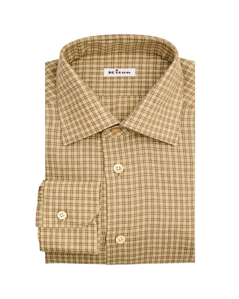Kiton Men's Linen-Blend Plaid Button-Down Shirt