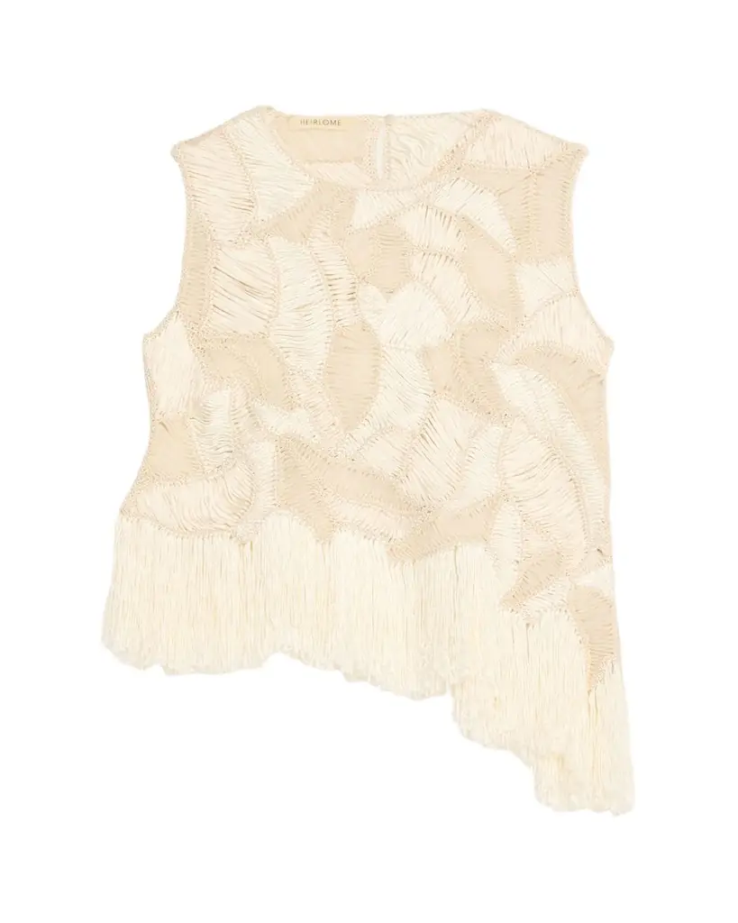 Heirlome Maureen Asymmetric Fringe Embroidered Sleeveless Top - Women's Clothing