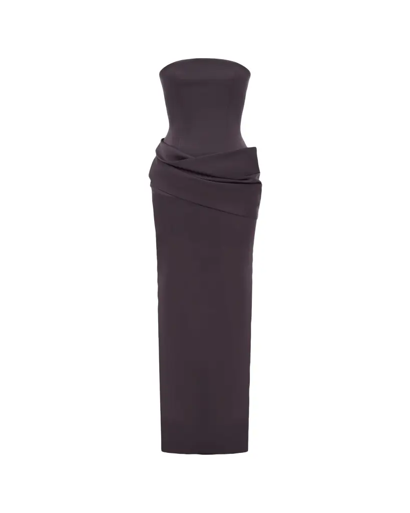 Alex Perry Strapless Corset Draped Column Gown