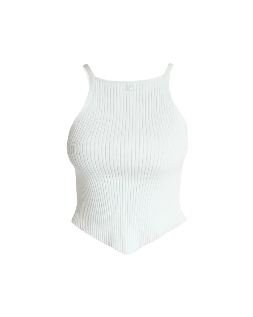 Courreges Ribbed Sleeveless Point-Hem Crop Top