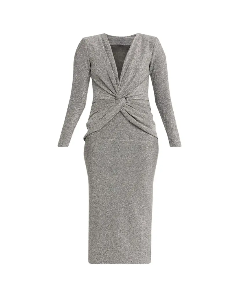 Chiara Boni La Petite Robe Jarra Twist-Front Shimmer Bodycon Midi Dress