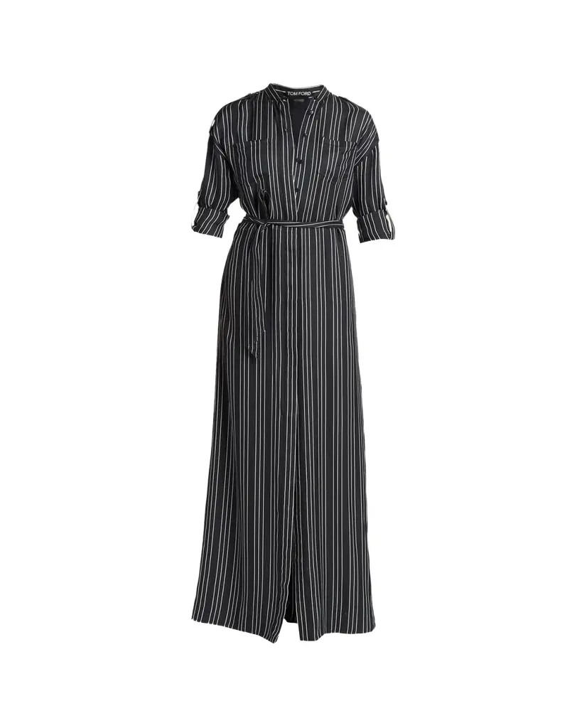 TOM FORD Striped Silk Long-Sleeve Belted Maxi Shirtdress - Women's Clothing