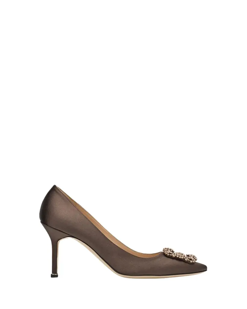 Manolo Blahnik 90mm Hangisis Satin Pumps with Crystal Buckle