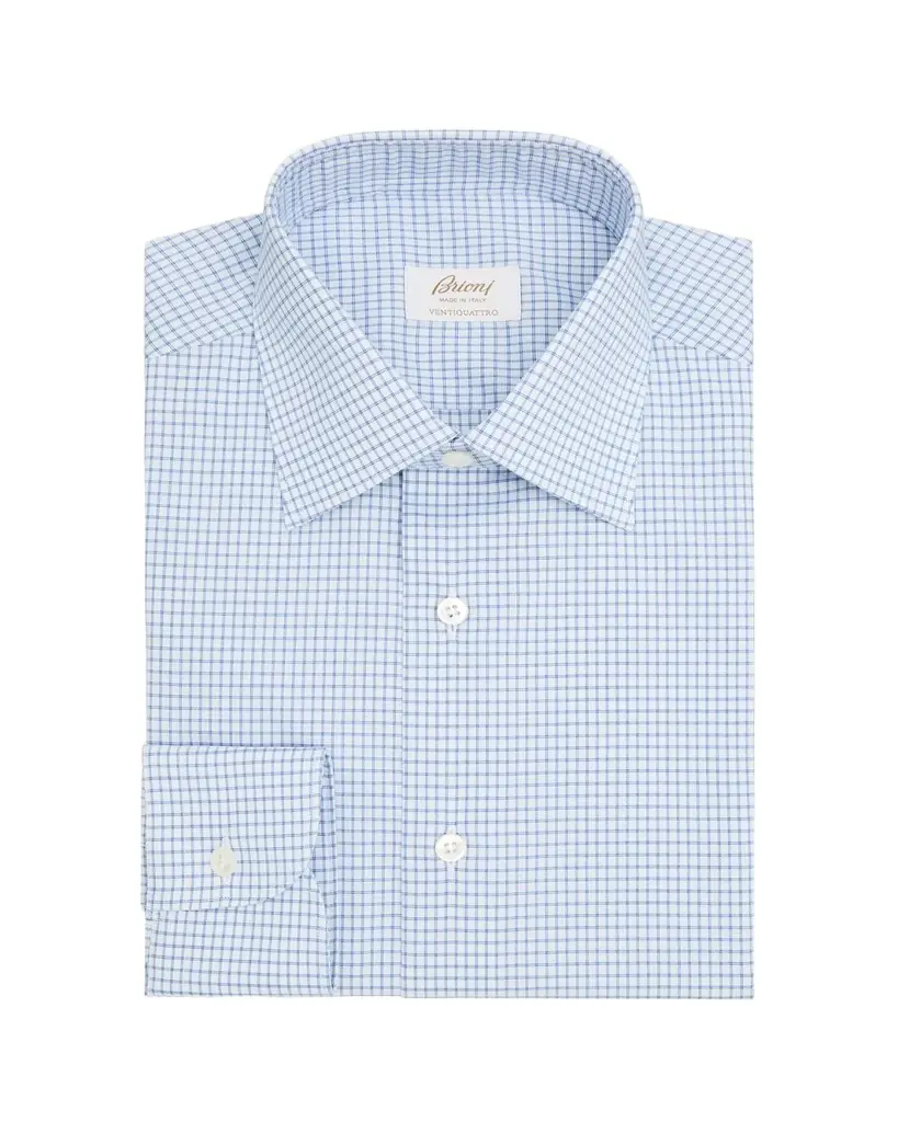 Brioni Men's Ventiquattro Cotton Grid Check Dress Shirt