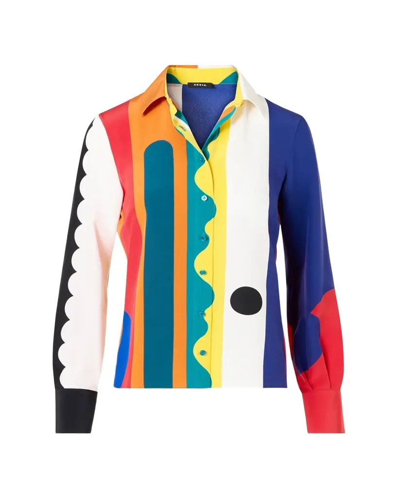Akris Abstract-Print Silk Crepe Button-Down Shirt