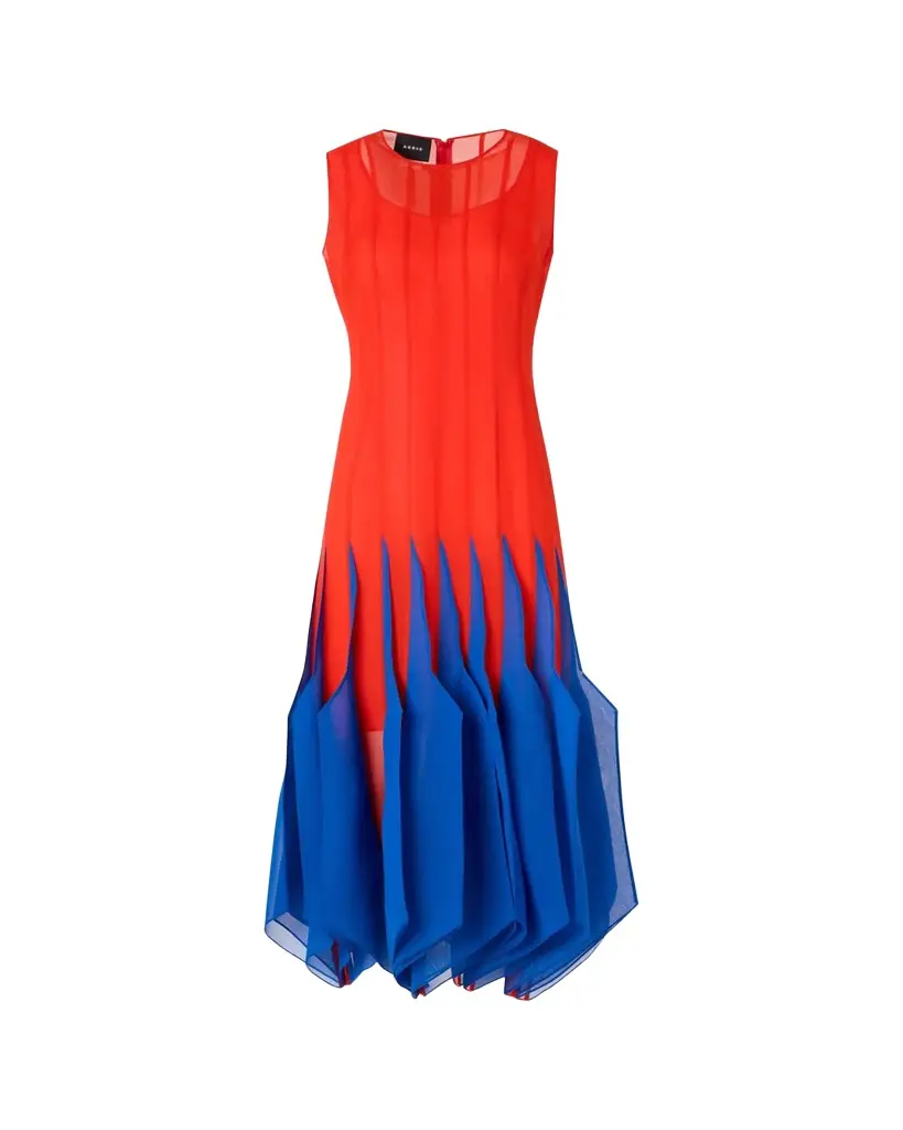 Akris Sleeveless Panama Silk Organza Seamed Midi Dress