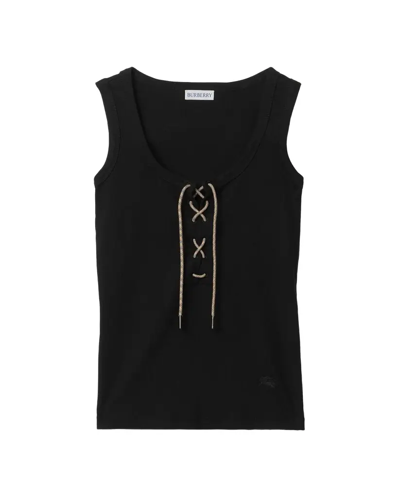 Burberry Cleo Lace-Up Ribbed Cotton Tank Top