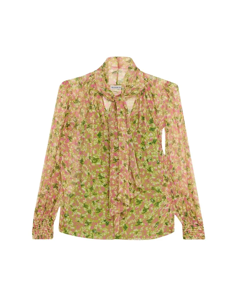 Burberry Lila Floral Silk Scarf-Tie Blouse