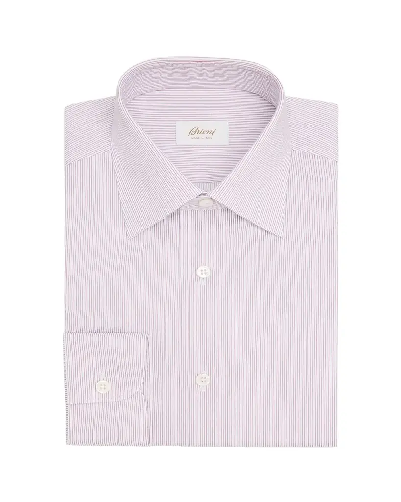 Brioni Men's Cotton Hairline Stripe Point Collar Dress Shirt