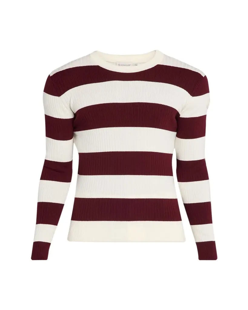 Moncler Men's Wide-Stripe Wool Ribbed Crewneck Sweater