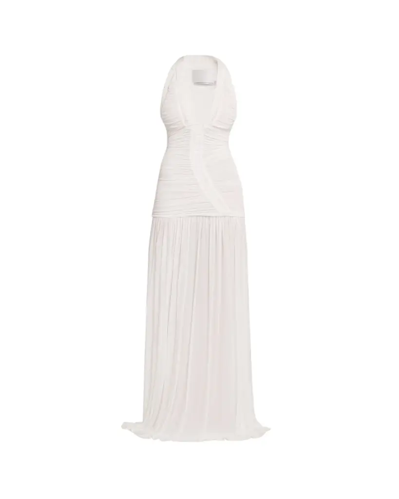 Christopher Esber Orion Plunging Ruched Drop-Waist Gown