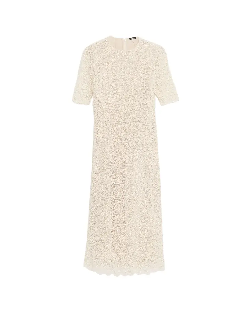 Kiton Guipure Lace Short-Sleeve Midi Dress