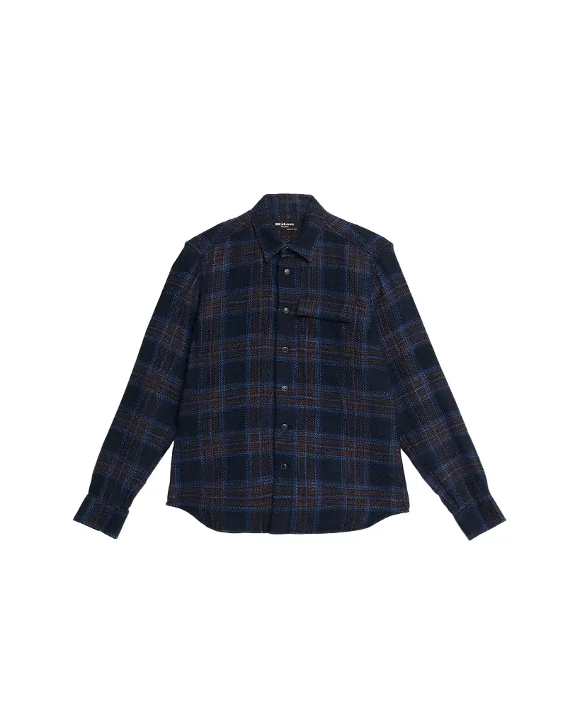 Kiton Men's Wool-Blend Plaid Snap-Front Overshirt - Women's Clothing