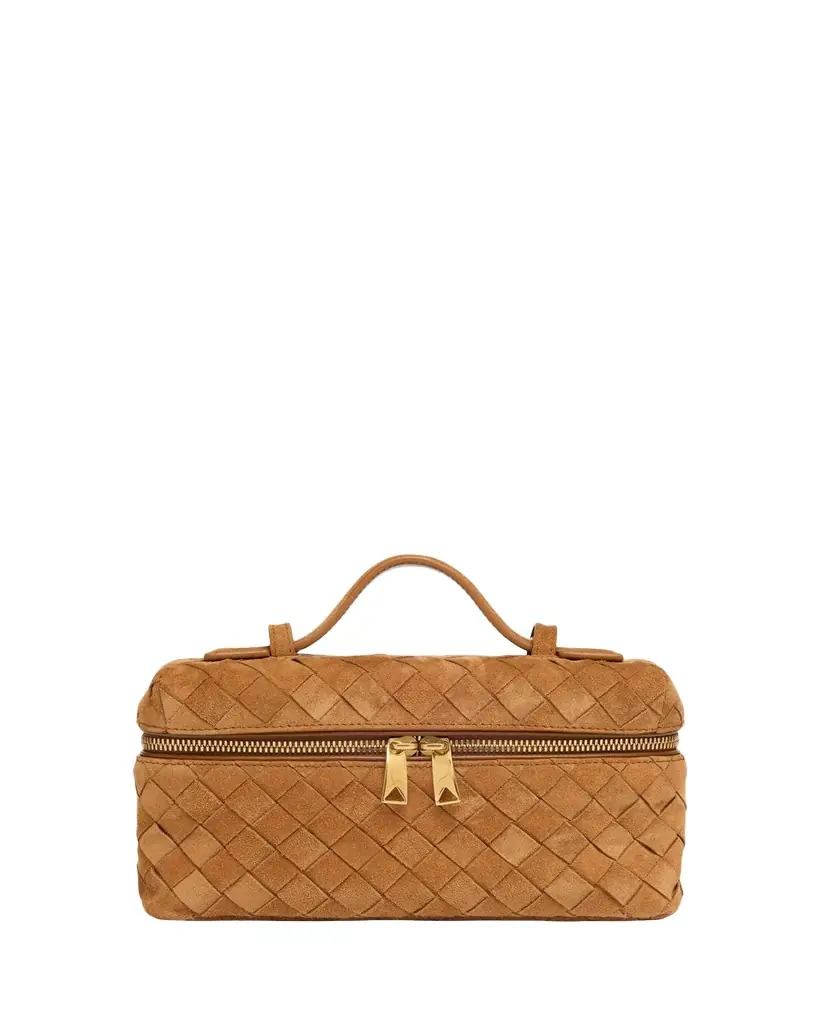 Bottega Veneta Bang Bang Vanity Intrecciato Suede Top-Handle Bag