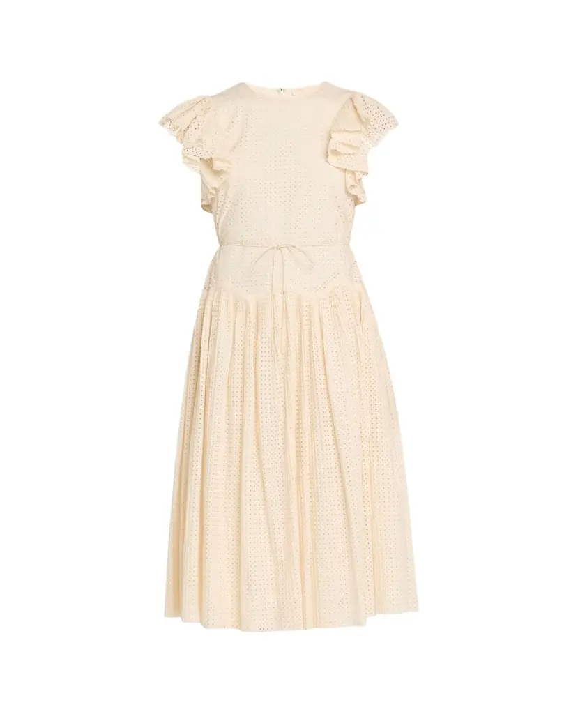 Ulla Johnson Sylvaine Flutter-Sleeve Lasercut Poplin Ankle Dress