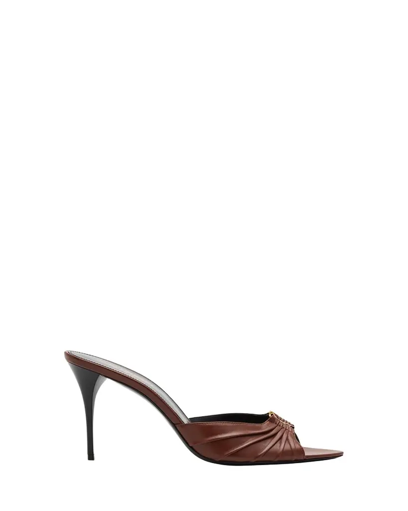 Saint Laurent Babylone YSL Ruched Leather Mule Sandals