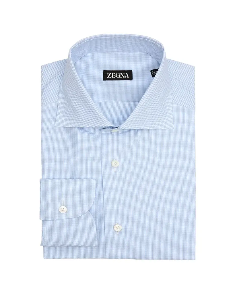 ZEGNA Men's Cotton Micro-Check Spread Collar Dress Shirt
