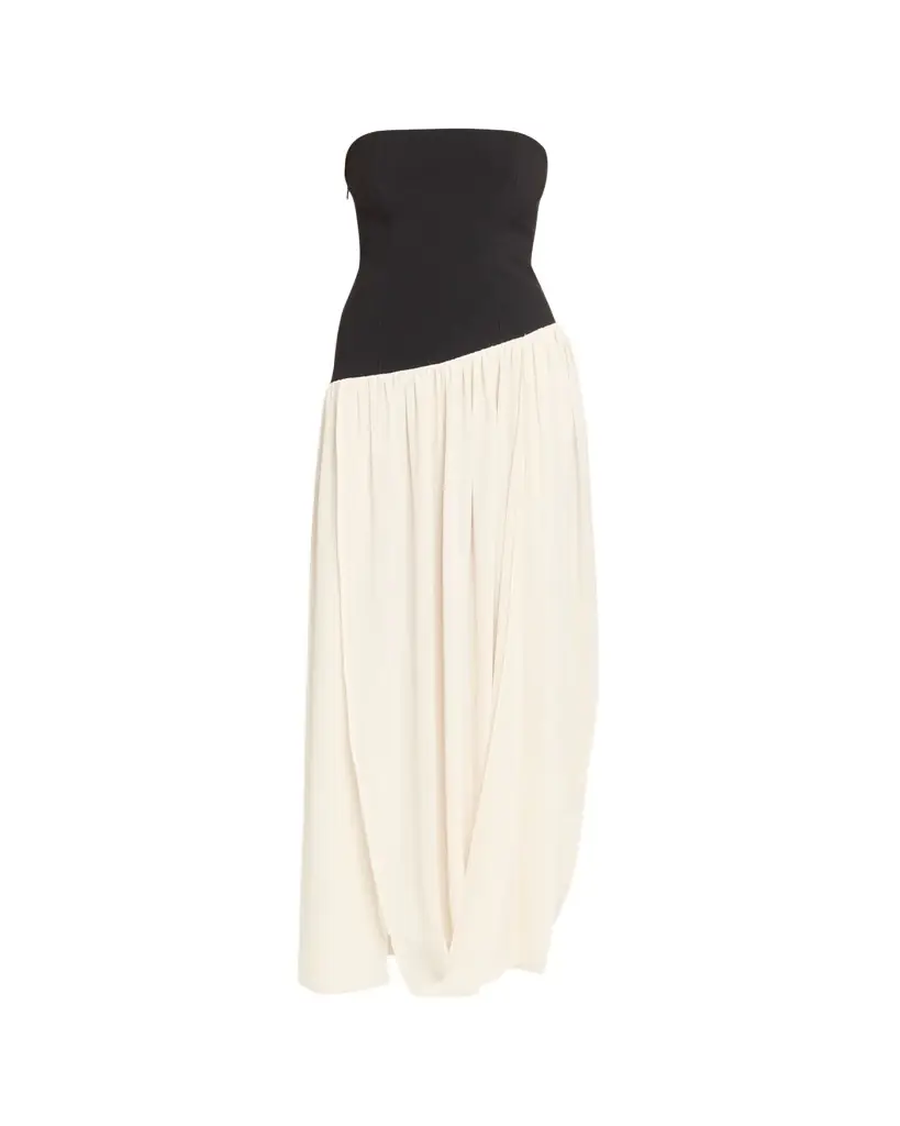 Ronny Kobo Ballad Strapless Two-Tone Mixed Media Maxi Dress