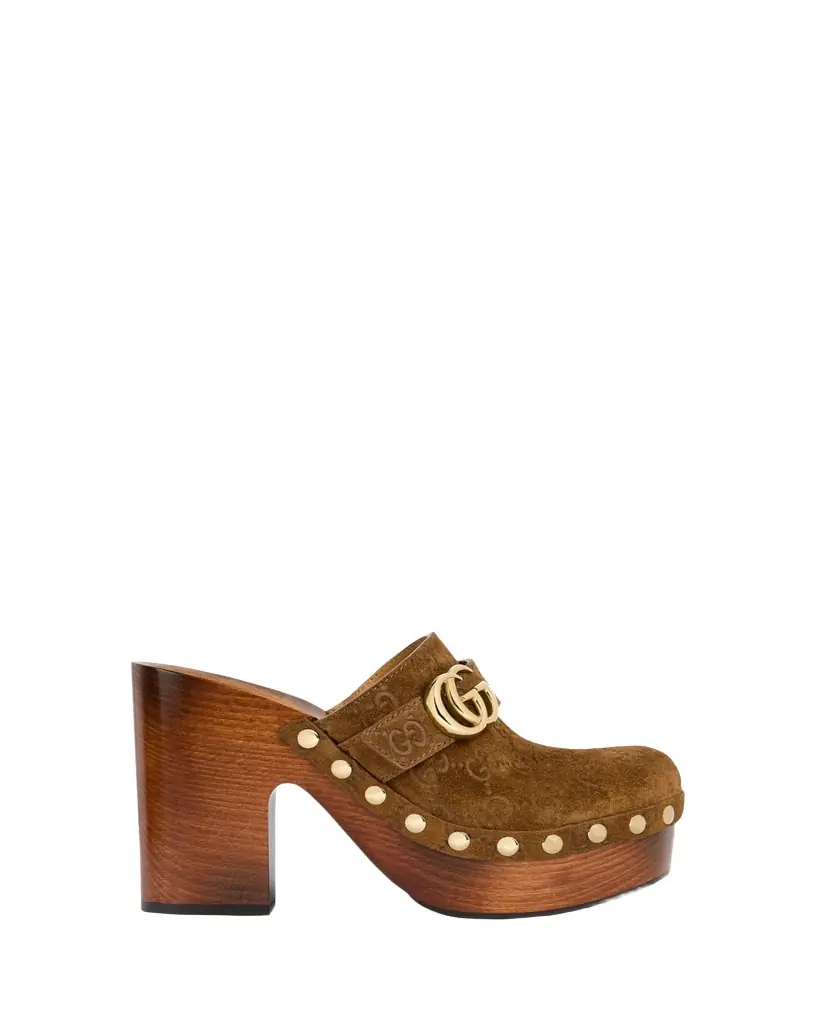 Gucci 70mm Double G Suede Platform Clogs