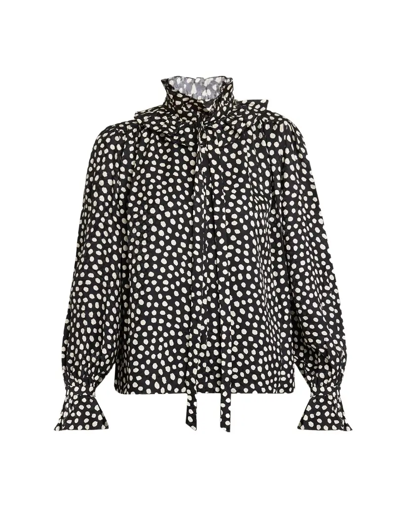 Chloe Dots-Print Silk Jacquard Ruffle Blouse - Women's Clothing
