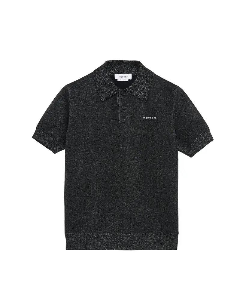 McQueen Men's Logo Metallic Wool Polo Shirt